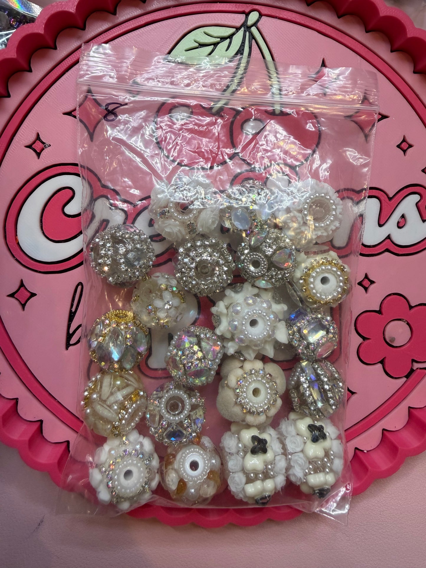 White fancy bead bag