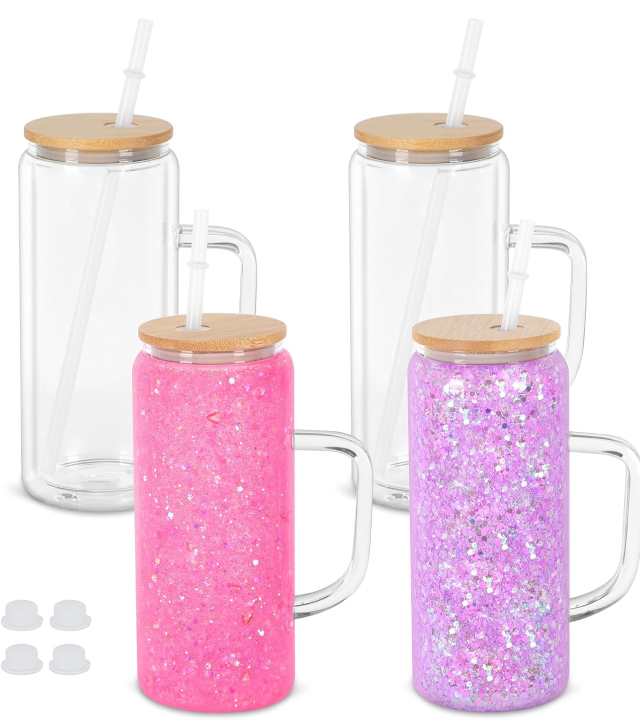 20oz Glass Snowglobe Tumbler with handle (Glitter)