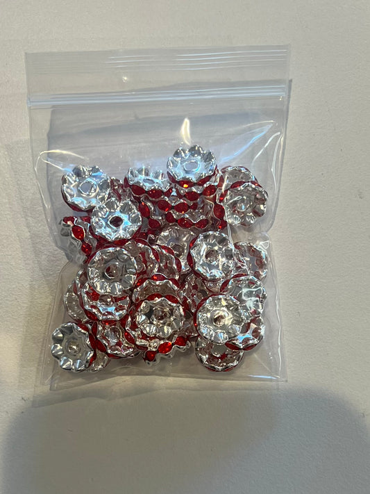 50pcs 12mm Red Rhinestone Spacer