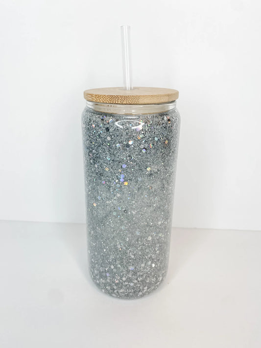 16oz, 20oz, 25oz Glass Snowglobe Tumbler (Glitter)